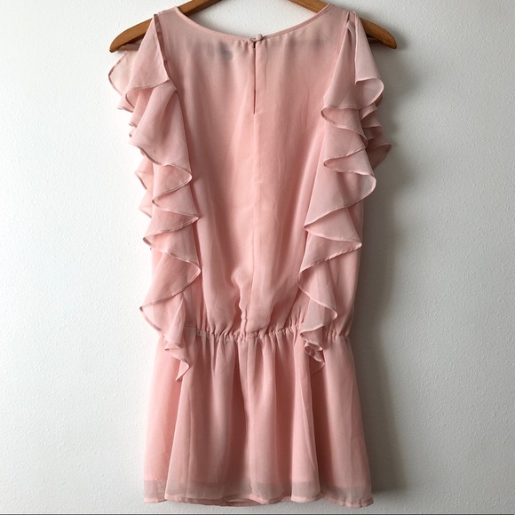 Peach Pink Mini Dress with Flutter Sleeve Detail - Picture 6 of 7